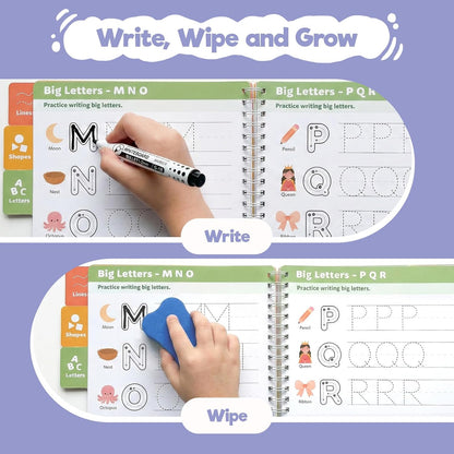 inamio Tracing Book for Kids Ages 3-5 - ABC Preschool Learning Activities, Reusable Handwriting Workbook, Childrens Busy Books for Pen Control - Alphabet & Letter Handwriting Practice for Kids