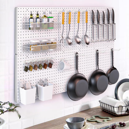 FZK Peg Board with Hooks, Plastic Pegboard Kit with 4 White Pegboards and Accessories, Peg Board Wall Organizer for Office and Craft Room