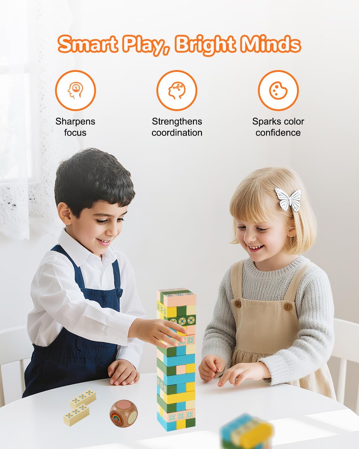 Wooden Stacking Tower Game for Kids & Adults – Educational Wooden Stacking Blocks Puzzle Game for Kids Ages 3+, Fast-Paced Family Fun for Party, Classroom & Kid Games