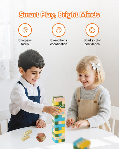 Wooden Stacking Tower Game for Kids & Adults – Educational Wooden Stacking Blocks Puzzle Game for Kids Ages 3+, Fast-Paced Family Fun for Party, Classroom & Kid Games