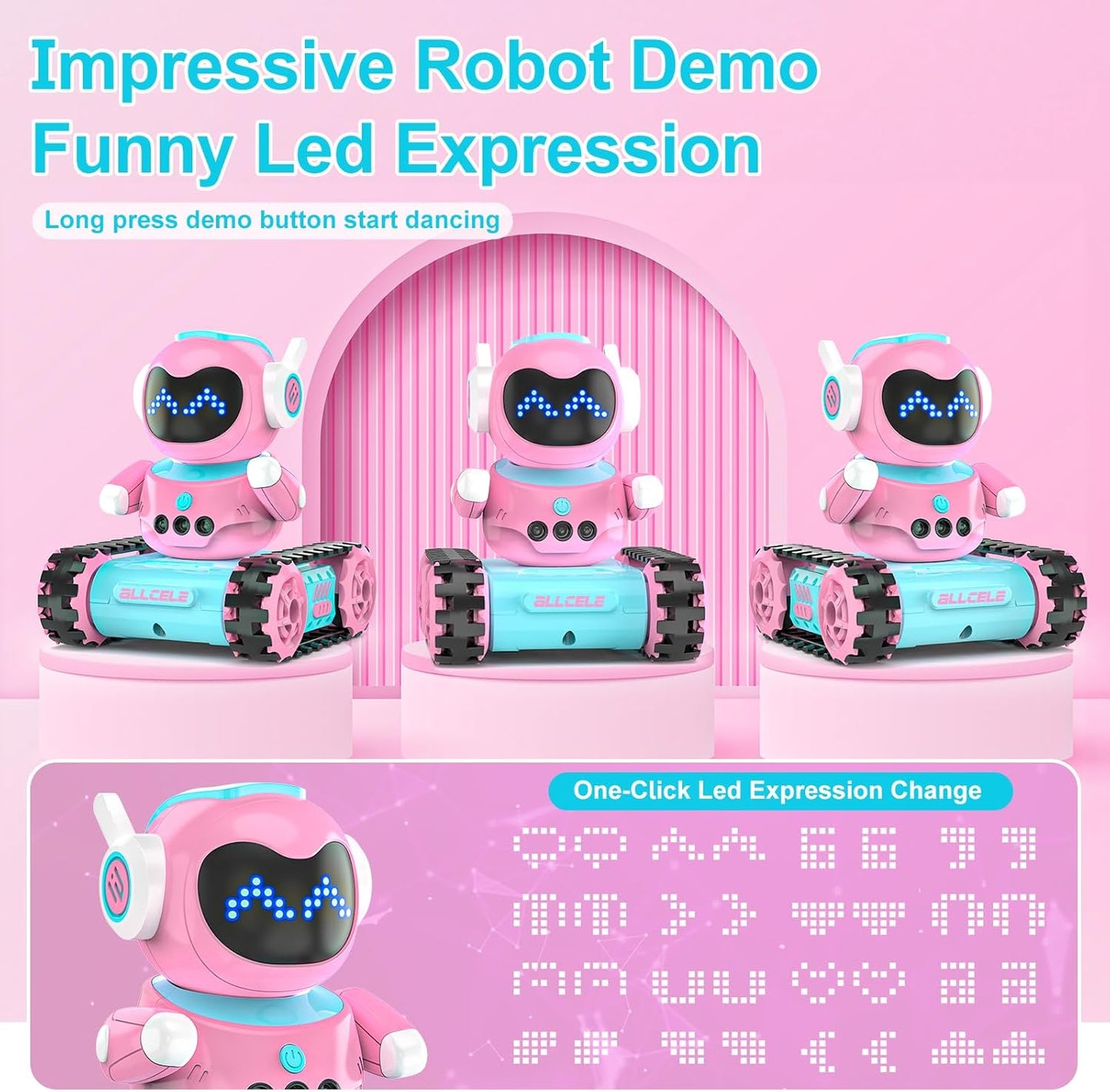 ALLCELE LED RC Robot Toys for Girls with Programming, Music, Demo and LED Function, Remote Control Robot Toy, Gift for Girls 3-8 Years Old Blue Pink