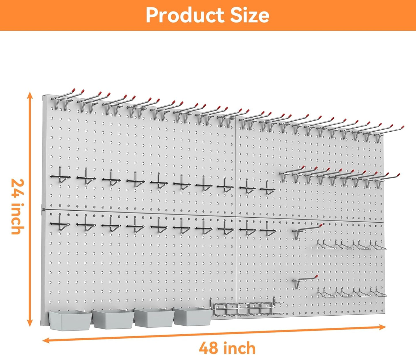 WALMANN Metal Pegboard Kit with Accessories for Wall, Garage Tools Storage Pegboard System for Garage, Workbench, Modular Peg Board Tool Organizer Board with Hooks(Black)
