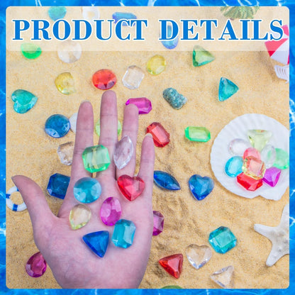 180 Pcs Sensory Bin Filler Include 100 Plastic Gemstones & 80 Fake Seashells for Kids, Pirate Treasure and Mermaid Pool Play, Ocean Themed Party (1"-1.2")