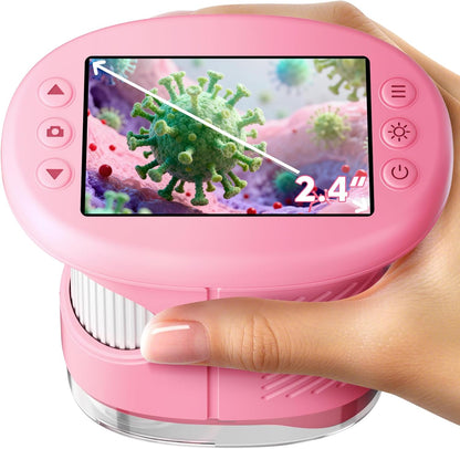 Odatay 4K 1000X Digital Microscope for Kids with Long Distance Viewing & 2.4" Screen, Portable Handheld Edu Toys for Kids Age 3-12 Exploring Bugs Plants at Home Classroom & Outdoor Travel, Yellow