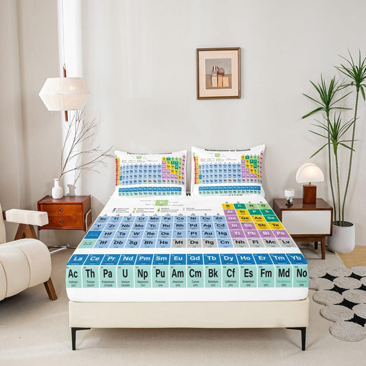 Kids Periodic Table of Elements Bed Sheet Set Educational Fitted Sheet for Kids Boys Girls Teens Study Bedding Set Chemistry Bed Cover 2Pcs Twin Size