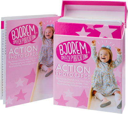 Bjorem Speech® Action Photo Cards - Engaging Speech Therapy Tool for Verb Recognition and Language Development - 50 Diverse and Educational Cards with Storage Box