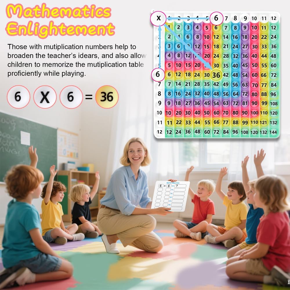 Multiplication Game Table 12 X 12 Math Flash Cards 3rd Grade Fingertip Fidget POP Toy Board Create a Variety of Multiplication additions for Teachers