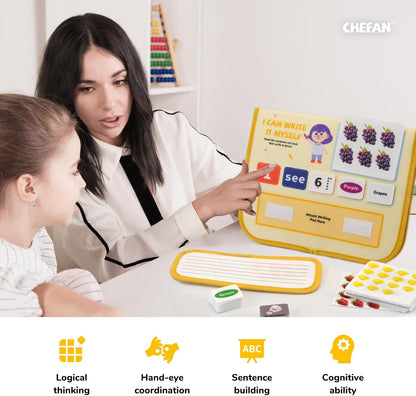 CHEFAN 165 PCS Sentence Building for Kids, Speech Therapy Materials with Writing Board, Sentence Building Games for Special Education, Reading & Language Development
