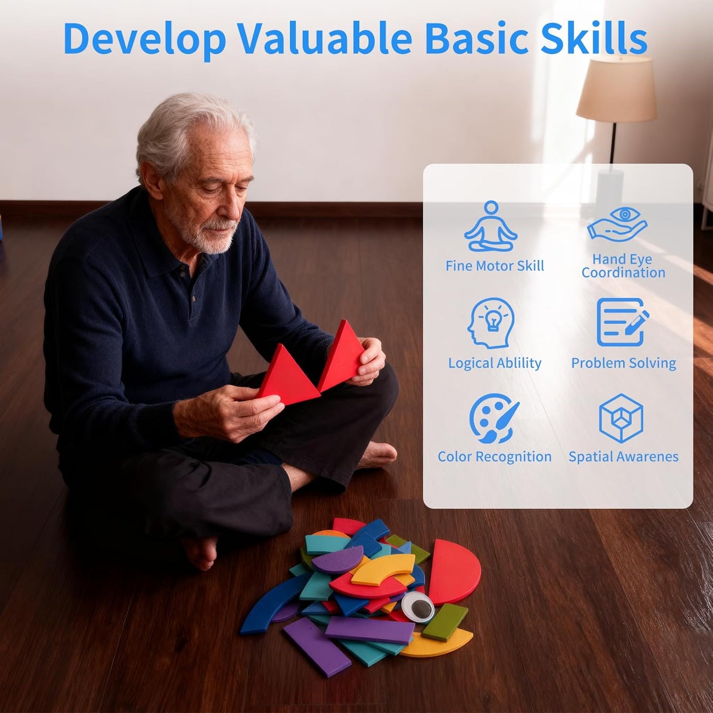 Wooden Tangrams Pattern Blocks, Cognitive Difficulties for Elderly People, Brain-Boosting Crafts Activities for Elderly（Elephant Style）