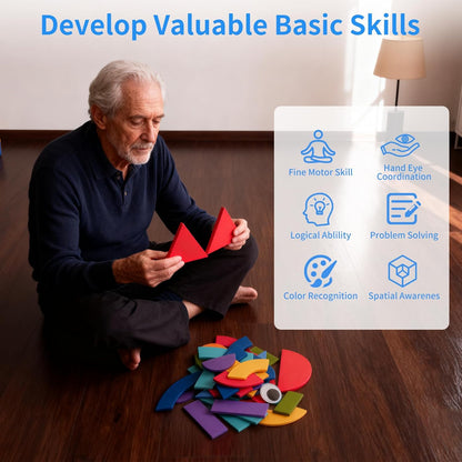 Wooden Tangrams Pattern Blocks, Cognitive Difficulties for Elderly People, Brain-Boosting Crafts Activities for Elderly（Elephant Style）
