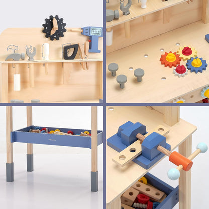 Pillowhale Wooden Kids Tool Bench, Large Size Toddler Workbench Toy with Tools, Gears & Storage, Construction & STEM Building Workshop Tool Bench Toys for Kids Ages 3–6