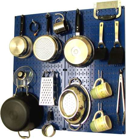 Wall Control Kitchen Pegboard Organizer Pots and Pans Storage Rack Organization Kit with Green Pegboard and White Accessories