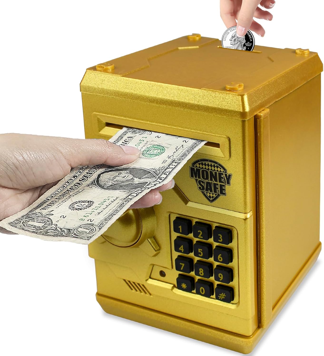Mini ATM Piggy Bank ATM Machine Best Gift for Kids,Electronic Code Piggy Bank Money Counter Safe Box Coin Bank for Boys Girls Password Lock Case (Rose Gold)