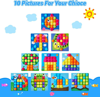 Geekper 96 PCS Button Art Toys for Toddlers, Color Matching Mosaic Pegboard Early Learning Educational Toys for 3, 4, 5, 6 Year Old Kids Boys and Girls Gifts, Including 24 Pictures and 72 Buttons