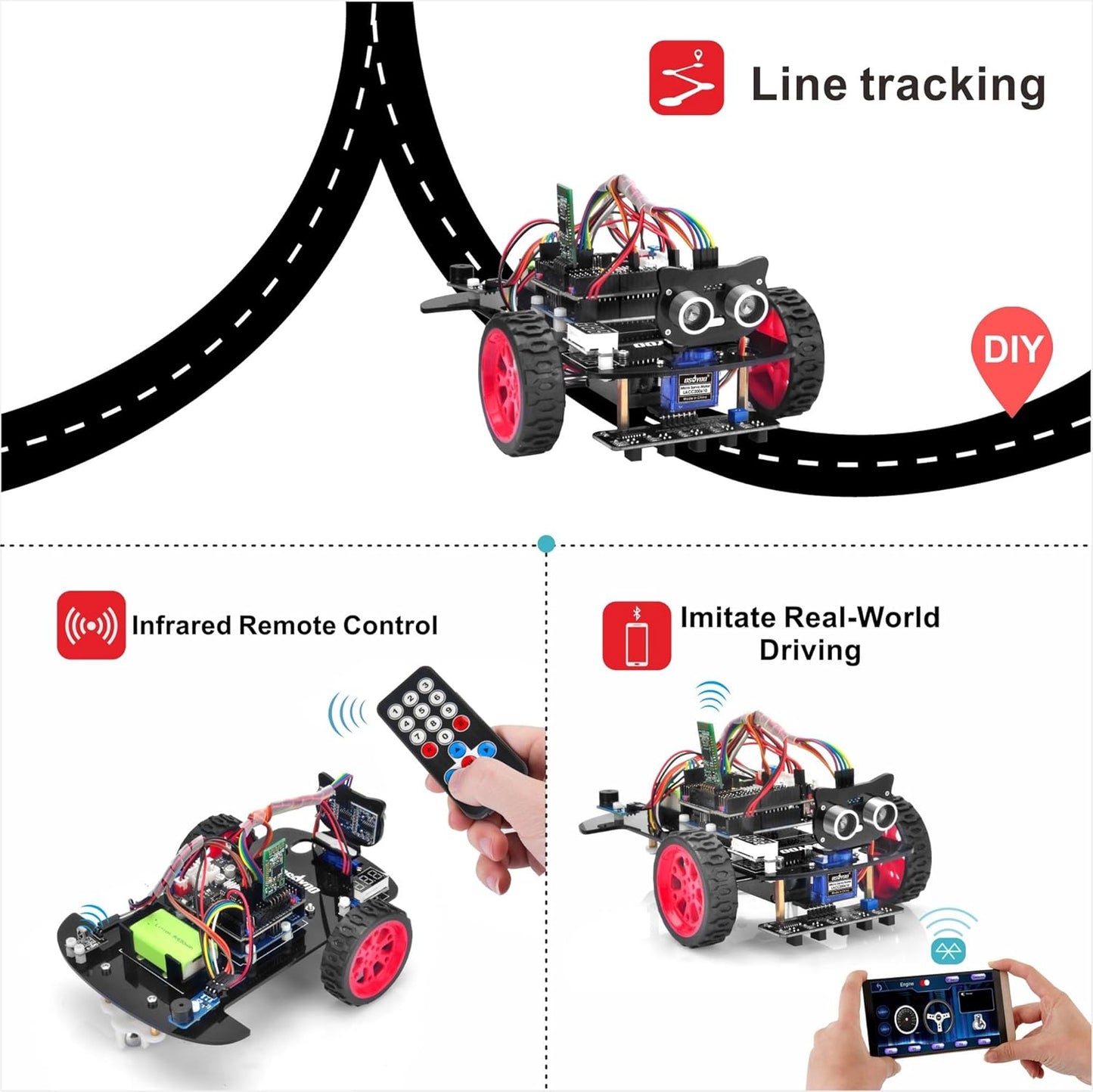 OSOYOO Model 3 Robot Car DIY Starter Kit for Arduino,Educational Motorized Robotics, Remote Control App, Learning How to Code, IOT Mechanical Coding for Teens and Adults