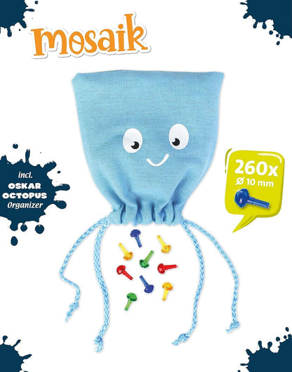 Lena 35626 Mosaic Plug-In Game Set, Mosaic with 260 Transparent Plugs, Mosaic Plug Diameter 10 mm, Mosaic Game for Children from 3 Years, Complete Set with Pegboard Approx. 28 x 19.5 cm and Organiser,