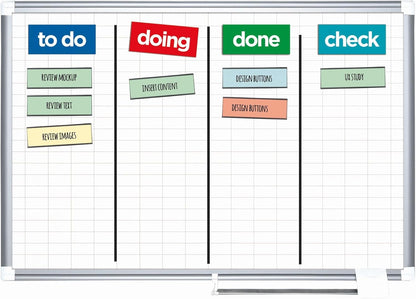 MasterVision gridded Magnetic Steel Dry Erase Planning Board, 1 x 2 Grid, 36 x 24, White Surface, Silver Aluminum Frame