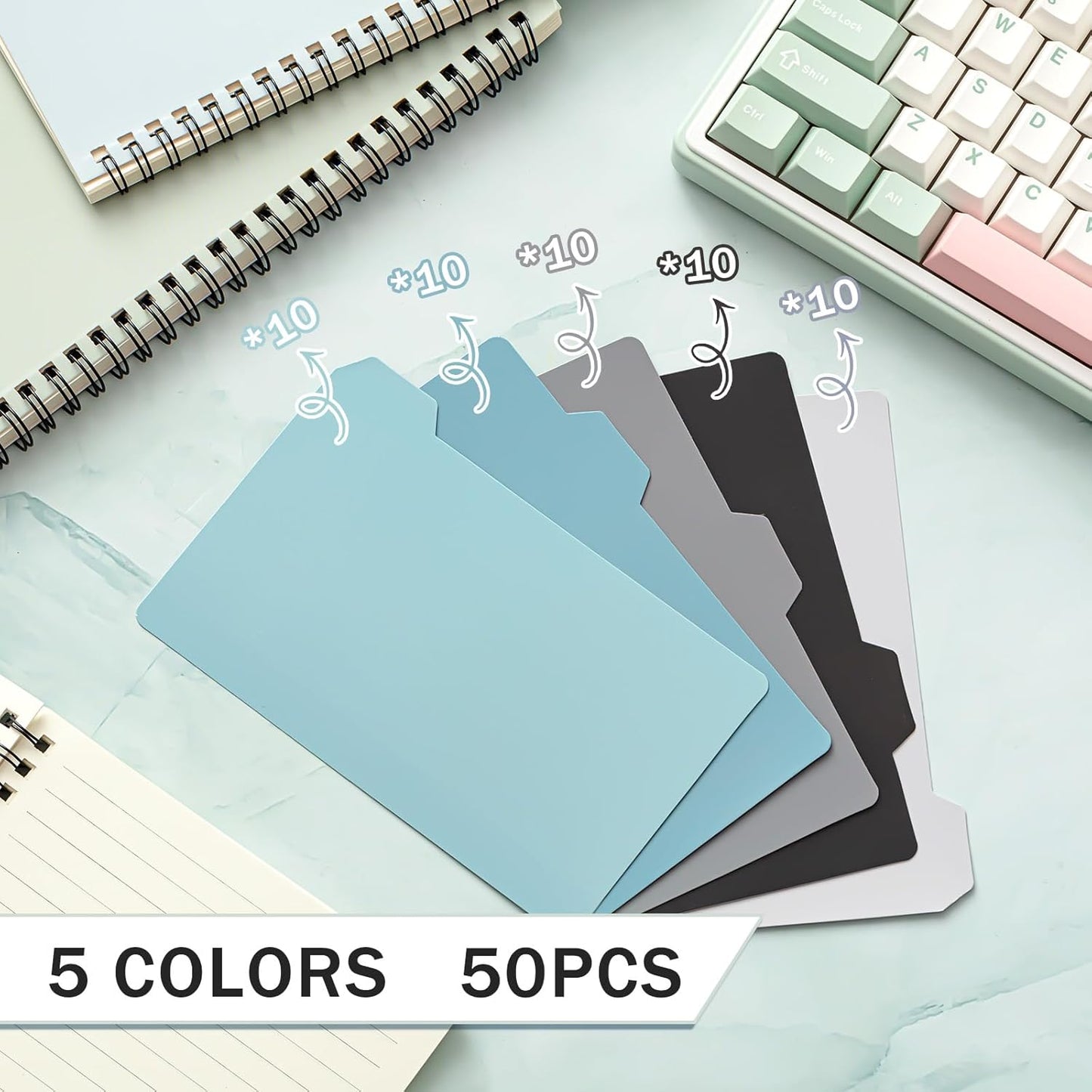 Harloon 50 Pack 3 x 5 Inch Index Card Dividers with 2 Number Alphabet Sticker with Tab, Dry Erase Index Card Guide Set, Photo Recipe Divider for Office Business Back to School Supplies, Candy Color