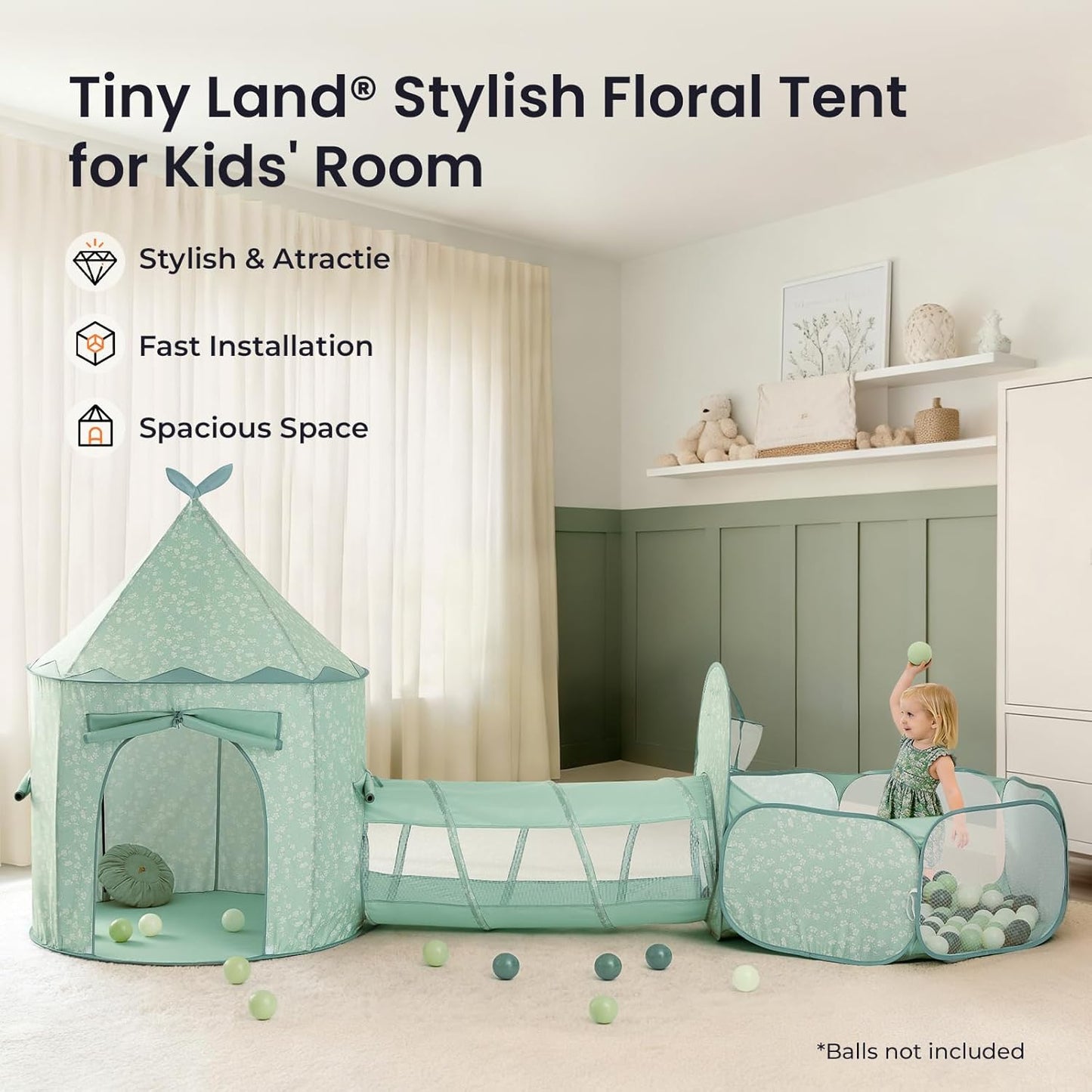 Tiny Land Play Tunnel and Ball Pit for Toddlers, 5pcs Indoor Playground - Foldable Pop Up Tents with Carry Bag, Outdoor Playhouse with Crawling Toys & Play Tent, Gift for Boys and Girls