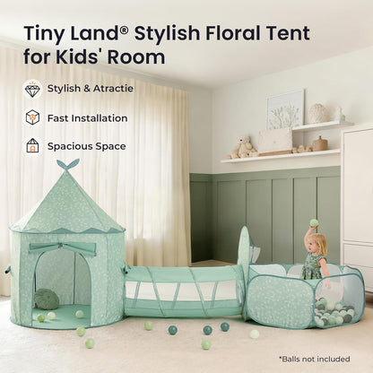 Tiny Land Play Tunnel and Ball Pit for Toddlers, 5pcs Indoor Playground - Foldable Pop Up Tents with Carry Bag, Outdoor Playhouse with Crawling Toys & Play Tent, Gift for Boys and Girls