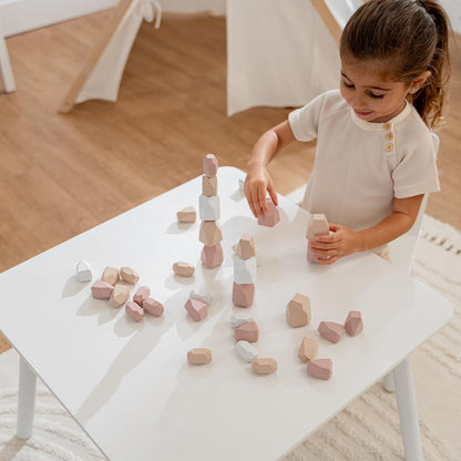 Comfy Cubs Stacking Rocks 36 Pieces, 36 Months+, Educational Toddler Stacking Blocks, Promotes Imagination, Balance & Fine Motor Skills - Wooden Rocks Sensory Toys Gift for Kid, Neutral Pack