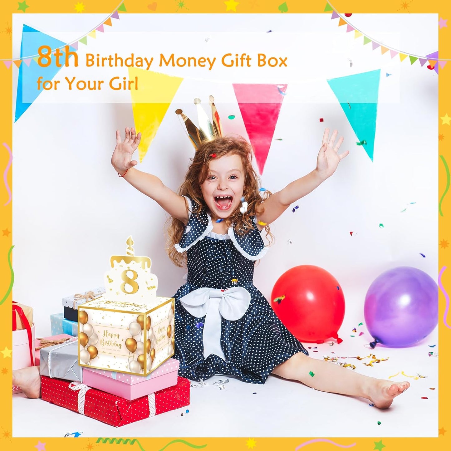 Birthday Money Box for Cash Gift Pull, Surprise Gift Boxes for Money, Money Holder Box with Pull Out Happy Birthday Card and 50Pcs Transparent Bags, Money Gift Ideas for Kids and Adults