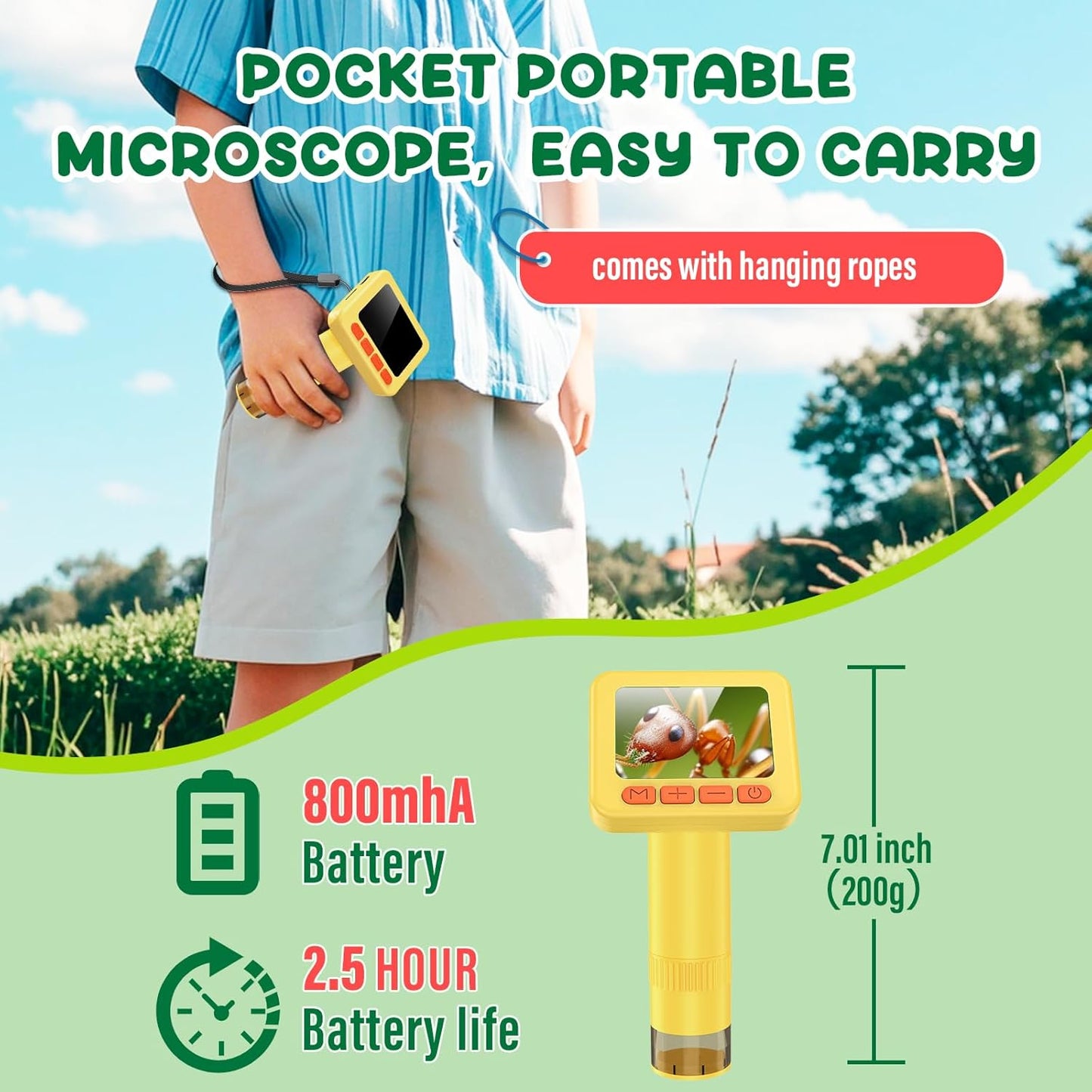 IMICHI Microscope for Kids 50X-1000X Magnification- 2 inch IPS HD Screen, 32GB storage Card, 1080P Video, 2-Hour Battery Life, Easy Carry, Slides Included - Perfect Science Kit Gift for Kids Ages 8-12