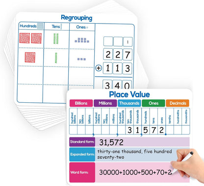 Aizweb 12 Pack Dry Erase Board Card,9" x 12" Small Whiteboard Number Line 120 Numbers Chart Ten Frame,Math Manipulatives Addition Subtraction Game for Student Classroom Must Haves Teacher Supplies