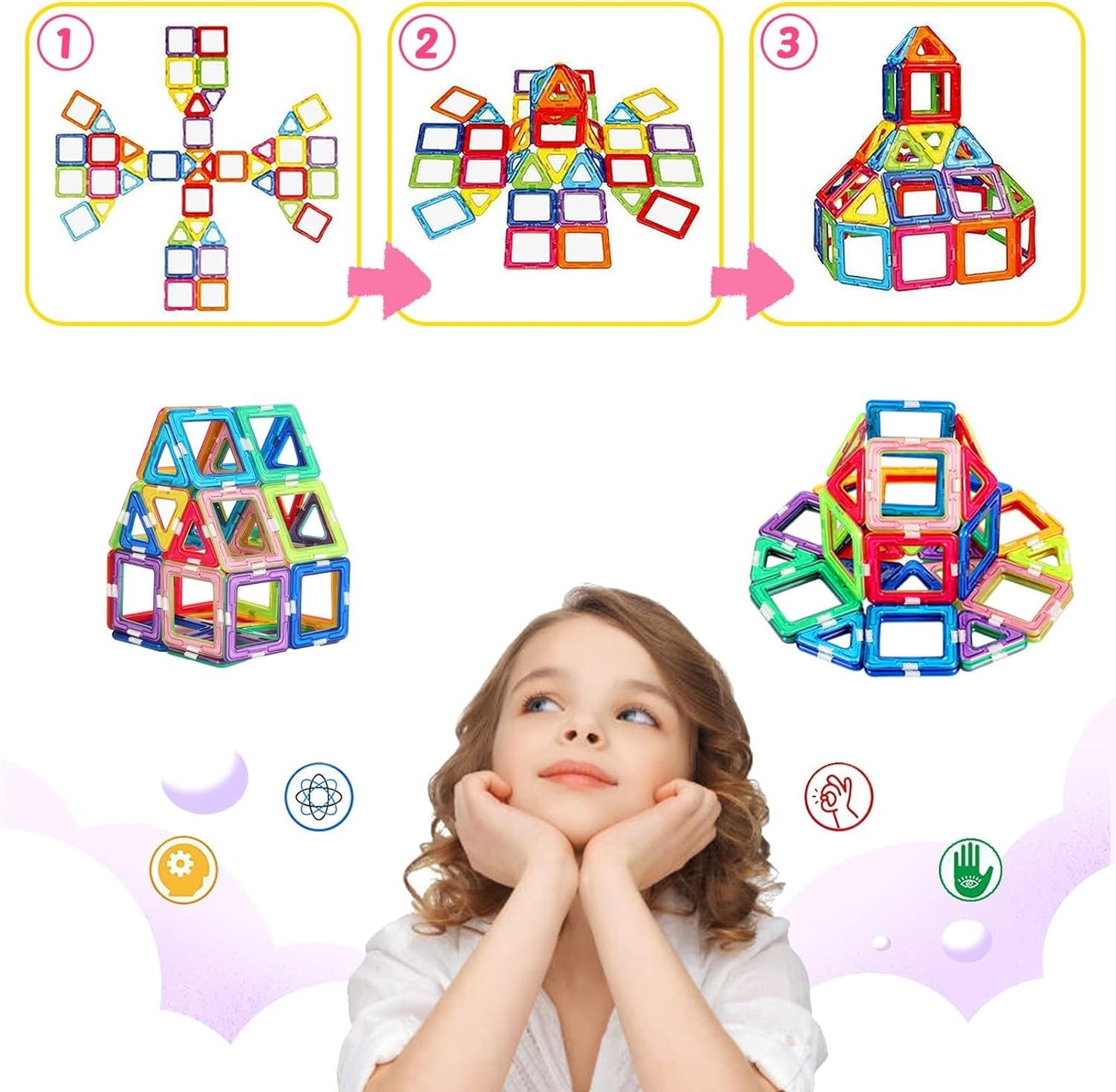 Magnetic Tiles for 3 4 5 6 7 8+ Year Old Boys Girls Upgrade Magnetic Building Blocks Set Educational STEM Toys Christmas Birthday Gift Toys for Kids Ages 3+