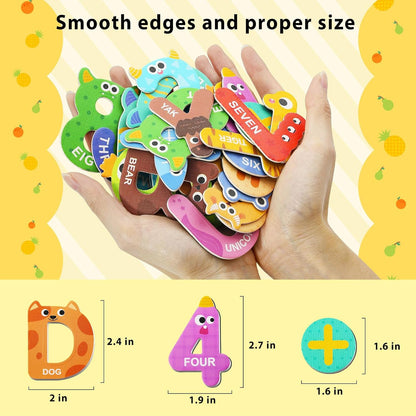 Cocurb 52 Pack Magnetic Letters Numbers Fridge Magnets for Toddlers 1 to 3 Learning Toys Animal ABC Cardboard for Refrigerator Colourful Alphabet Baby Educational Toys