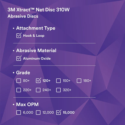 3M Xtract Net Disc 310W, 320+, 8 in, Die 800L, Pack of 50 Hook and Loop Sanding Discs, Virtually Dust-Free, Value Option for Metal, Wood, Composites, Stock Removal, and Fine Finishing