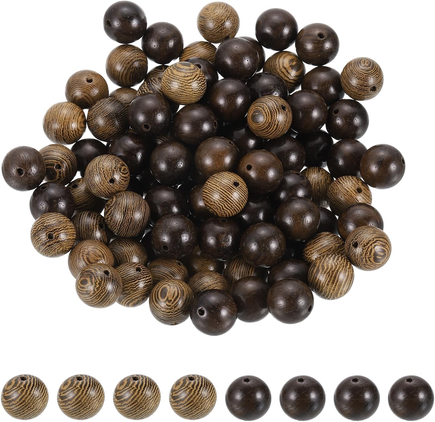 HARFINGTON 200pcs Round Wooden Beads, 10mm Dia Small Wood Beads for DIY Crafts, Bracelet, Wristlet, Necklace, Jewelry Making, Khaki Brown&Black
