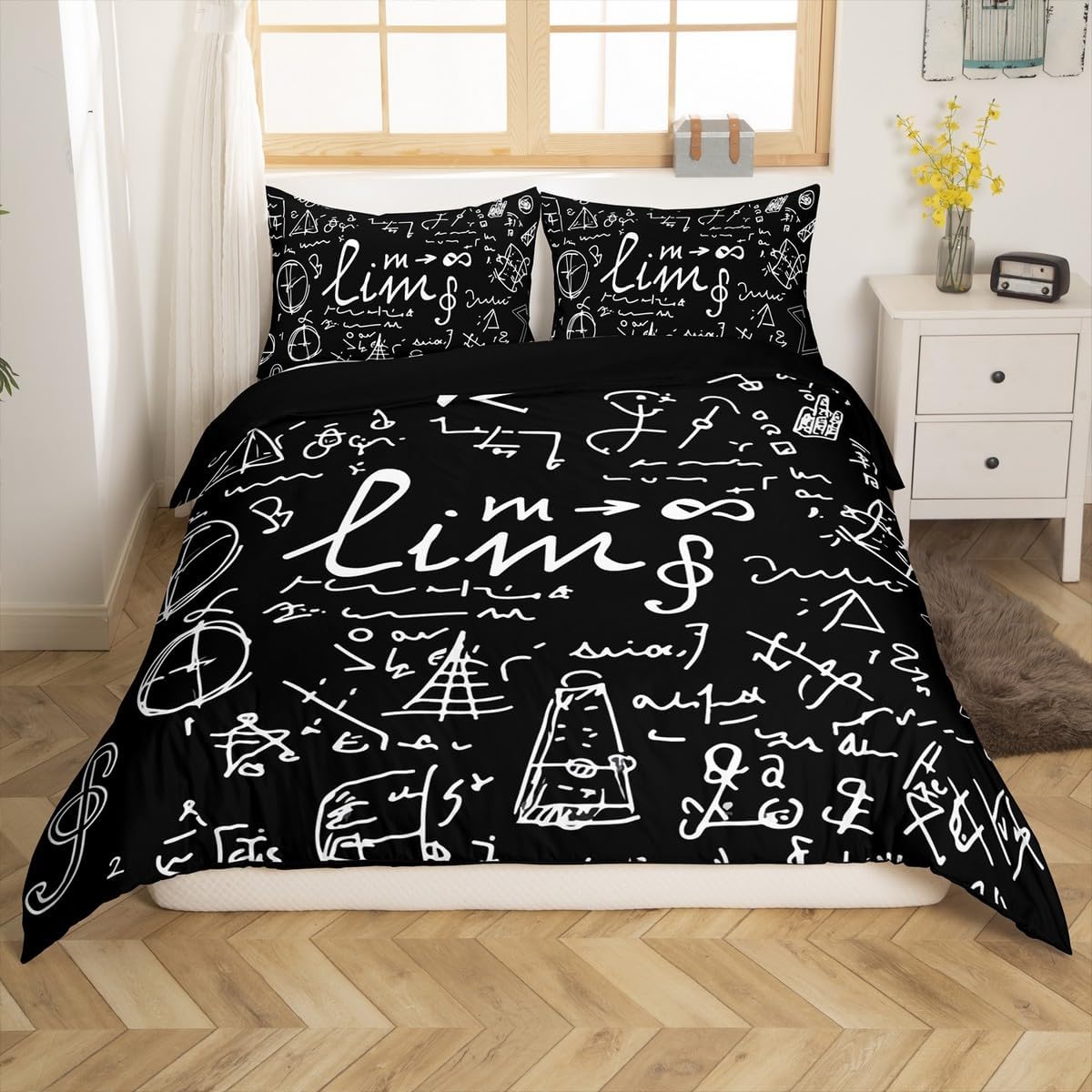 Erosebridal Science Theme Bedding Set Queen Size for Boys Girls Chemistry Periodic Table Print Duvet Cover Chemical Subject Theme Comforter Cover Teens Kids Math Science Atyle Bedspread Cover 3 Pcs
