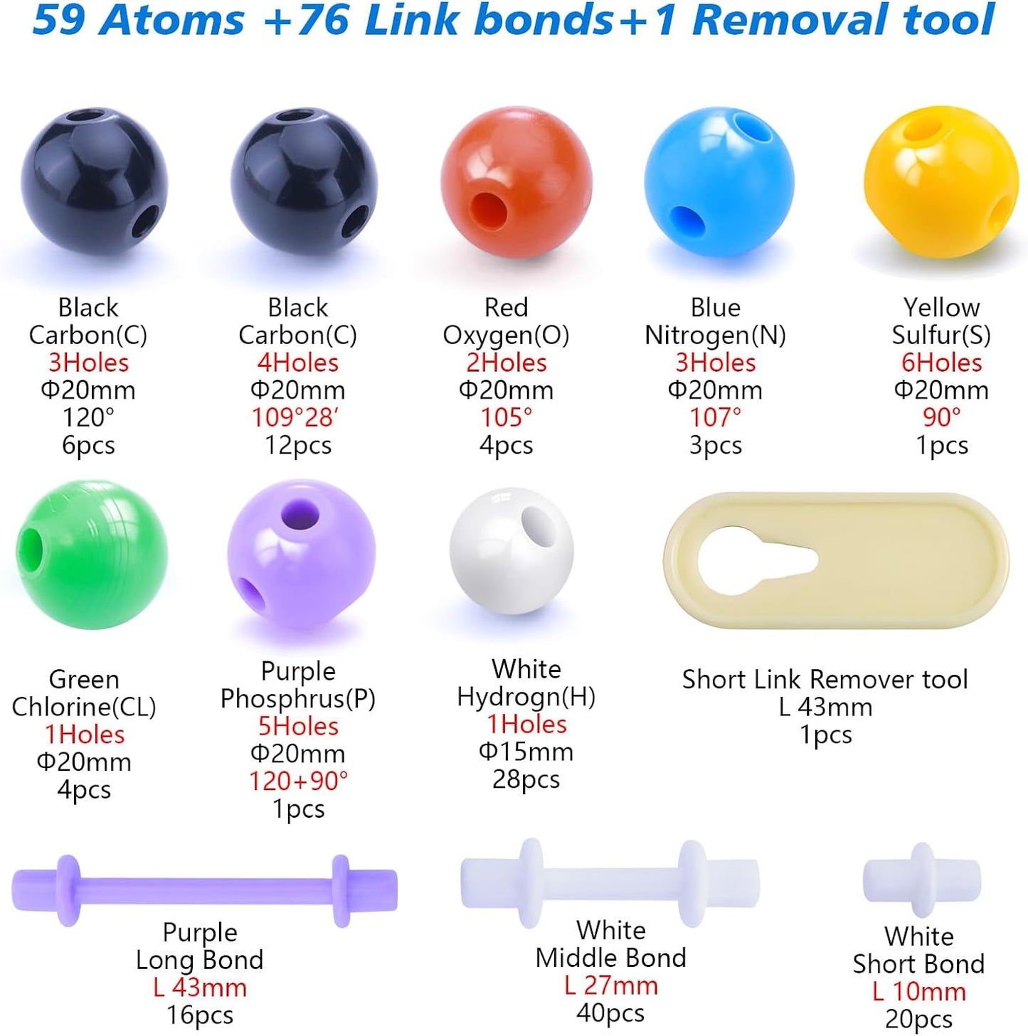 Chemistry Molecular Model Kit (136 Pcs) for Student and Teacher,Organic and Inorganic Chemical Learning Set,Motivate Enthusiasm for Learning Chemistry and Raising Space Imagination