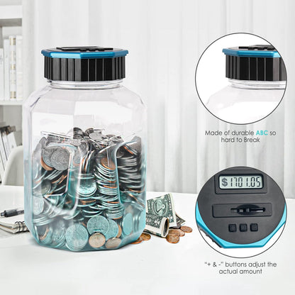 X-Large Piggy Bank for Adults Kids, Vcertcpl Digital Coin Counting Bank with LCD Counter, 2.4L Capacity, Great Coin Counter Bank Money Counting Jar with Total Amount Displayed (Silver, X-Large)
