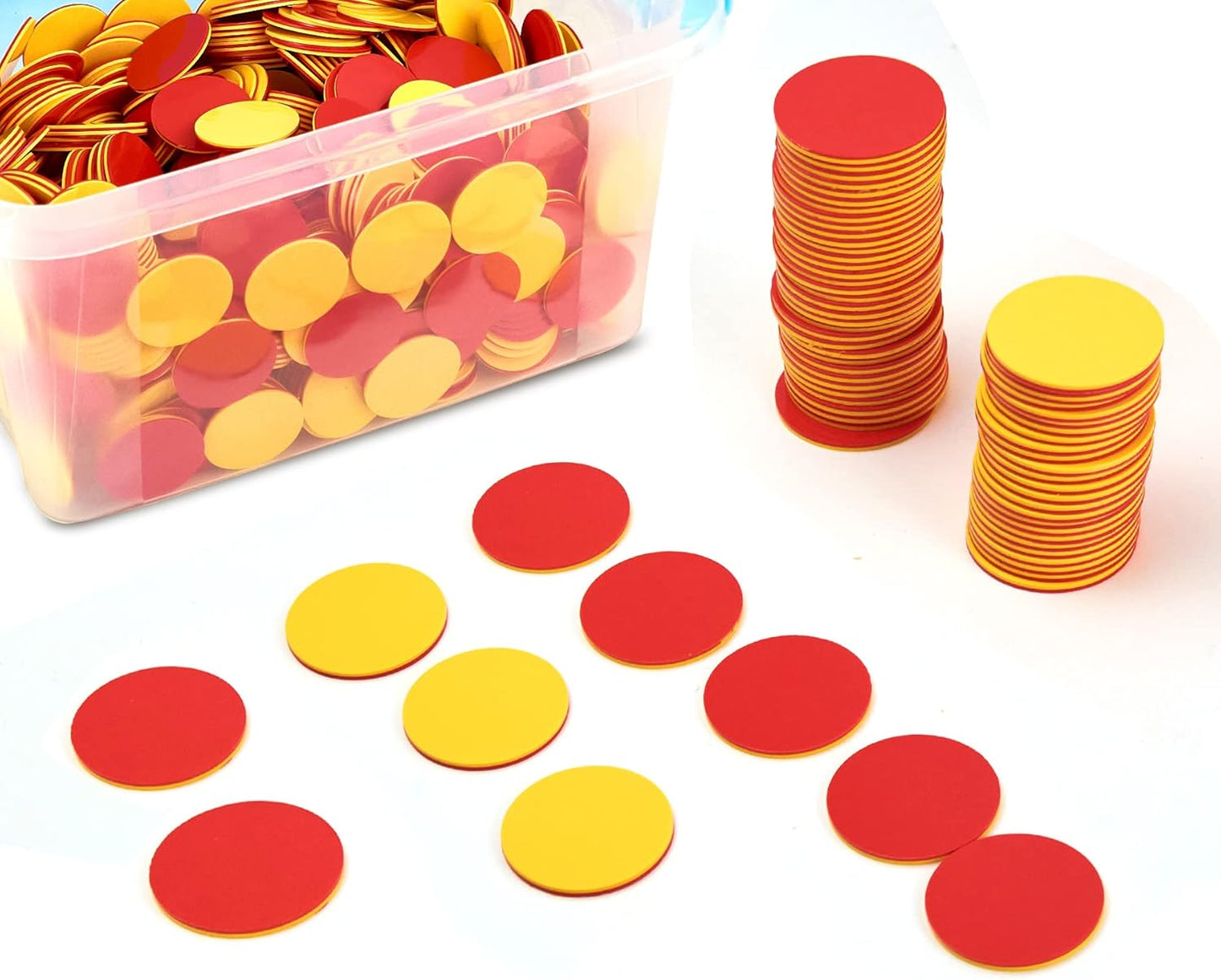 TOMMYHOME Plastic Two-Color Counter,Red/Yellow Two Side 1000 PCS,Counting Manipulatvies, Math Counters for Kids, Counting Chips