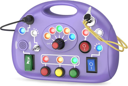 Montessori Busy Board with LED Light for Toddlers 2-4 Year Old, Sensory Toys with Sounds & Switches, Car Driving Travel Toys for Kids, Preschool Busy Book Boy and Girls Birthday Gifts (Pink)
