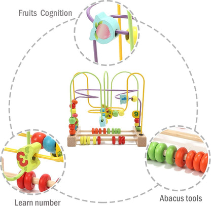 Wondertoys Bead Maze Toy for Kids Wooden Colorful Abacus Roller Coaster Educational Circle Toys Bead Maze Activity Cube Sensory Toys for Children