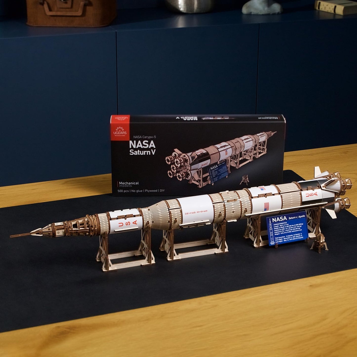 UGEARS NASA Saturn V 3D Puzzles for Adults - Wooden Model Kits for Adults Model Rocket Full Kit Space Shuttle Model Aerospace Engineering Gifts Brain Teaser, Hobby Set