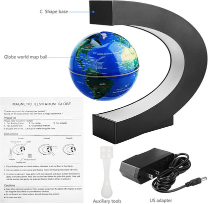 Novelty Gifts for Kids, Boys, Girls, Birthday Gift for Men, Gifts for Boss, Boyfriend, Graduation Gift for Him, Magnetic Levitation Floating World Map Globe with C Shape Base, With LED Lights