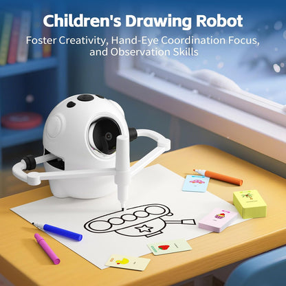 Drawing Robot for Kids with Camera Recognition, Interactive Educational Drawing Machine with 150 Cards, Montessori Painting Learning Toys for Ages 3+, Birthday for Boys Girls (Yellow)