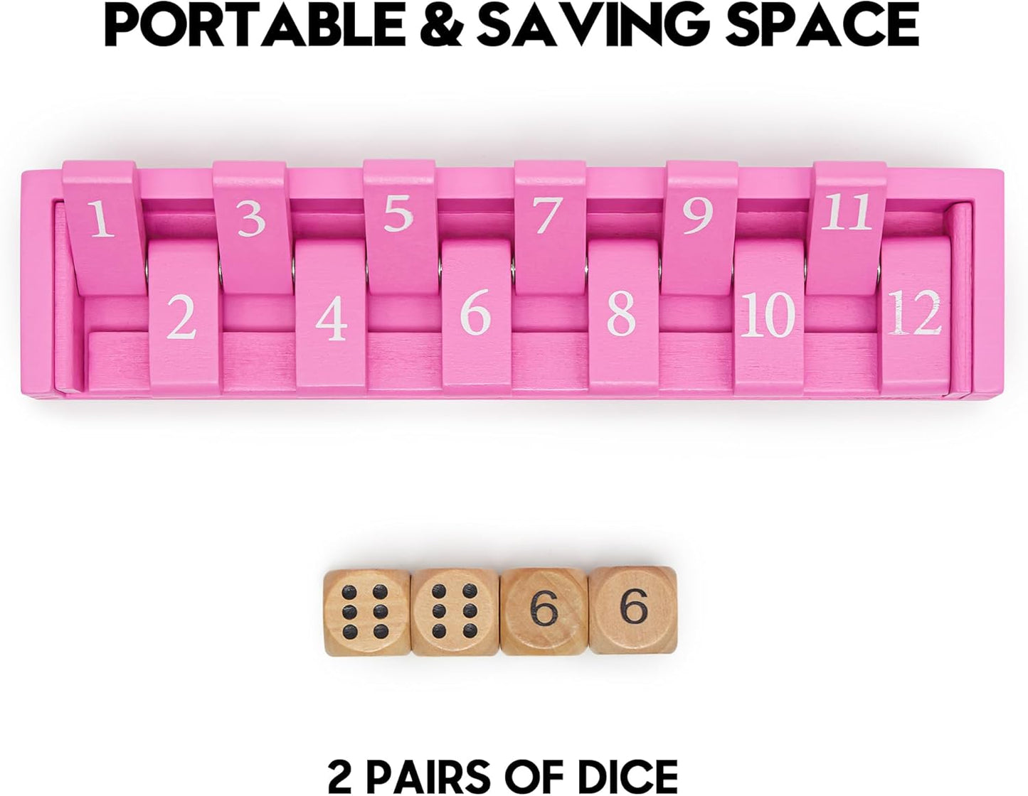 11'' Wooden Shut The Box Dice Game Travel Size Board Game 12 Numbers 2 Classic Dice & 2 Number Dice Storage Bag Instructions Math Learning Classroom Kids, Adults