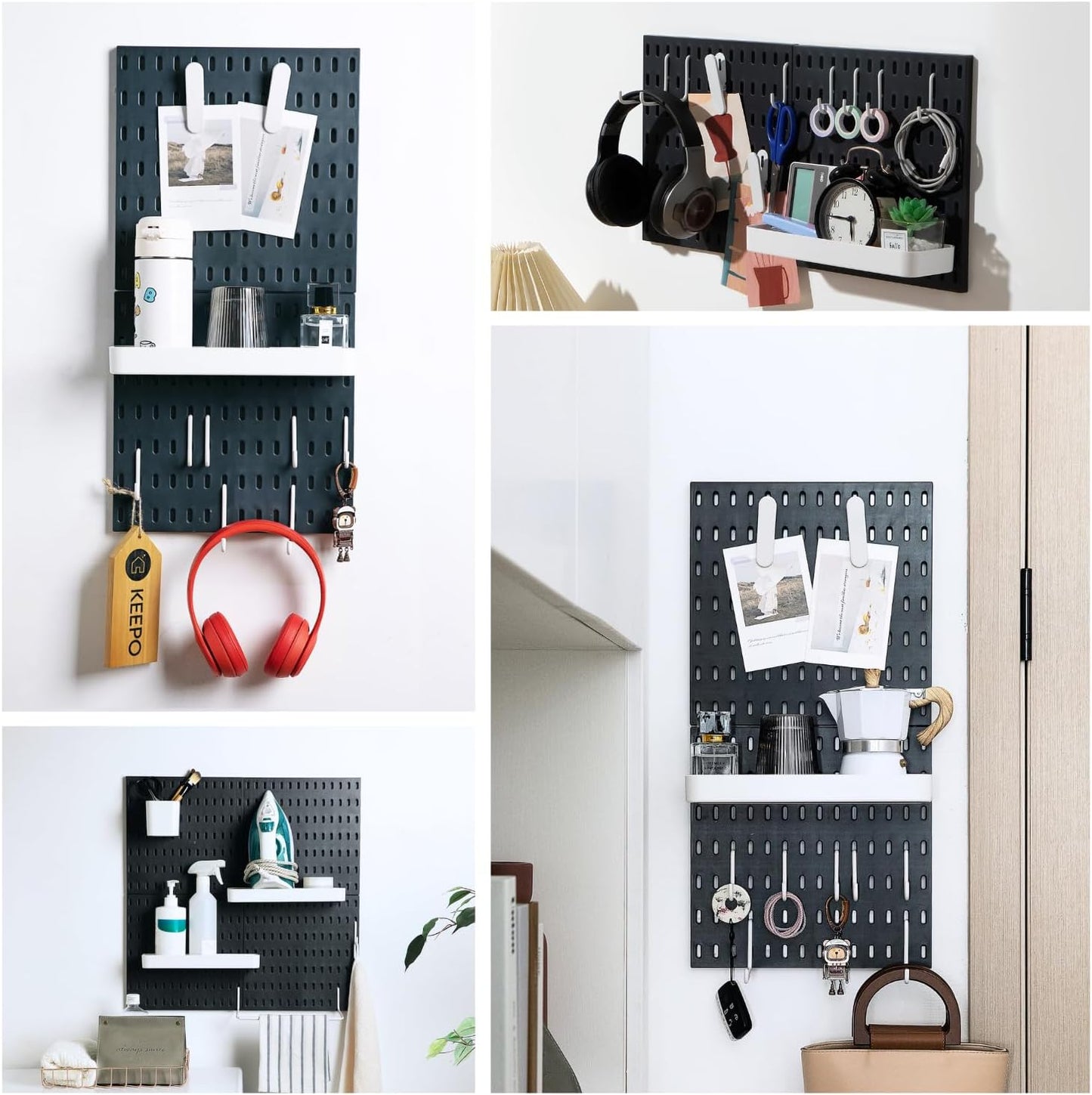 Keepo Peg Board Wall Organizer – Plastic Pegboard Panels, Modular Peg Board Storage System for Home Office, Craft Room, Gaming Setup (White, 33″×22″)