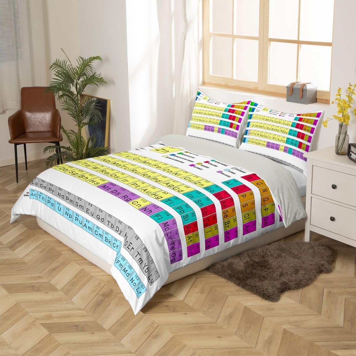 Erosebridal Science Theme Bedding Set Queen Size for Boys Girls Chemistry Periodic Table Print Duvet Cover Chemical Subject Theme Comforter Cover Teens Kids Math Science Atyle Bedspread Cover 3 Pcs