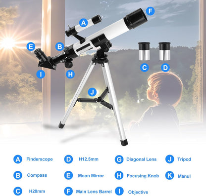 Telescope for Kids & Beginners 40mm Aperture 400mm AZ Mount Astronomical Refracting Telescope with Finder Scope Compass and Tripod