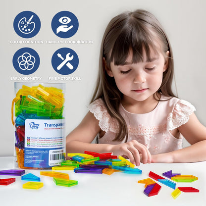 Pairez Toys Transparent Pattern Blocks, 126 Pcs Geometric Shapes Blocks, Tangram Puzzles, Practice Sorting Counting Patterning, Math Manipulatives for Kids, Back to School Supplies, Teacher Supplies