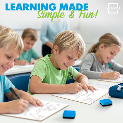 Scribbledo Small Dry Erase Boards for Students, 6 Pack 9 x 12 Double Sided White Boards with 6 Erasers, Student White Boards for Classroom, Personal Whiteboards for Kids, Mini Lap Boards