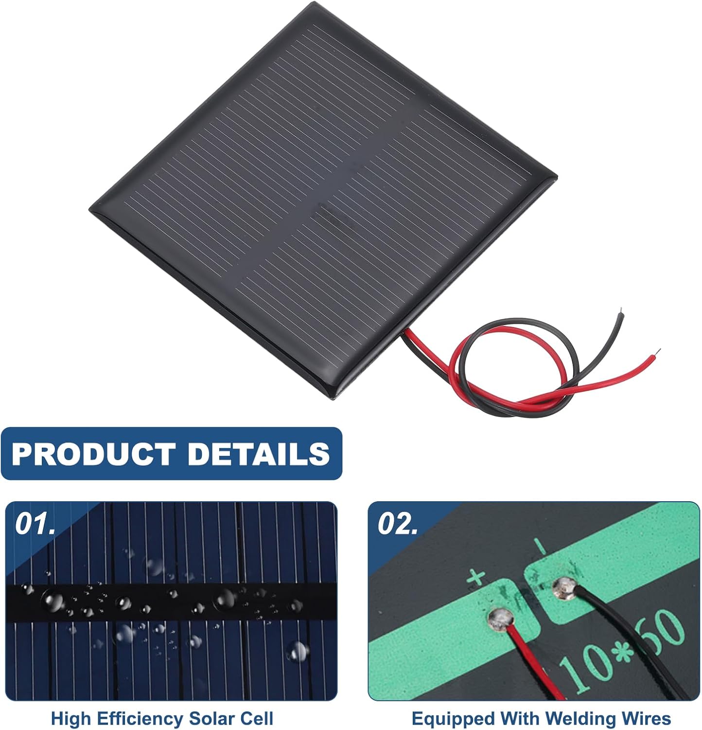 MECCANIXITY 2 Pcs 5.5V 0.44W 70mA Mini Solar Panels, Small Polycrystalline Solar Cell Panel with 2 Cable for DIY Electric Toy Materials Kits Charger, 60mm x 60mm