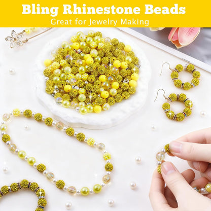 300 Pcs Diamonds Beads for Jewelry Making, Included 10 mm Red Rhinestone Beads for Bracelets, Bubblegum Bead for Pen Making, Pearl and Spacer Bead for Bracelet Necklace Earring Crafting