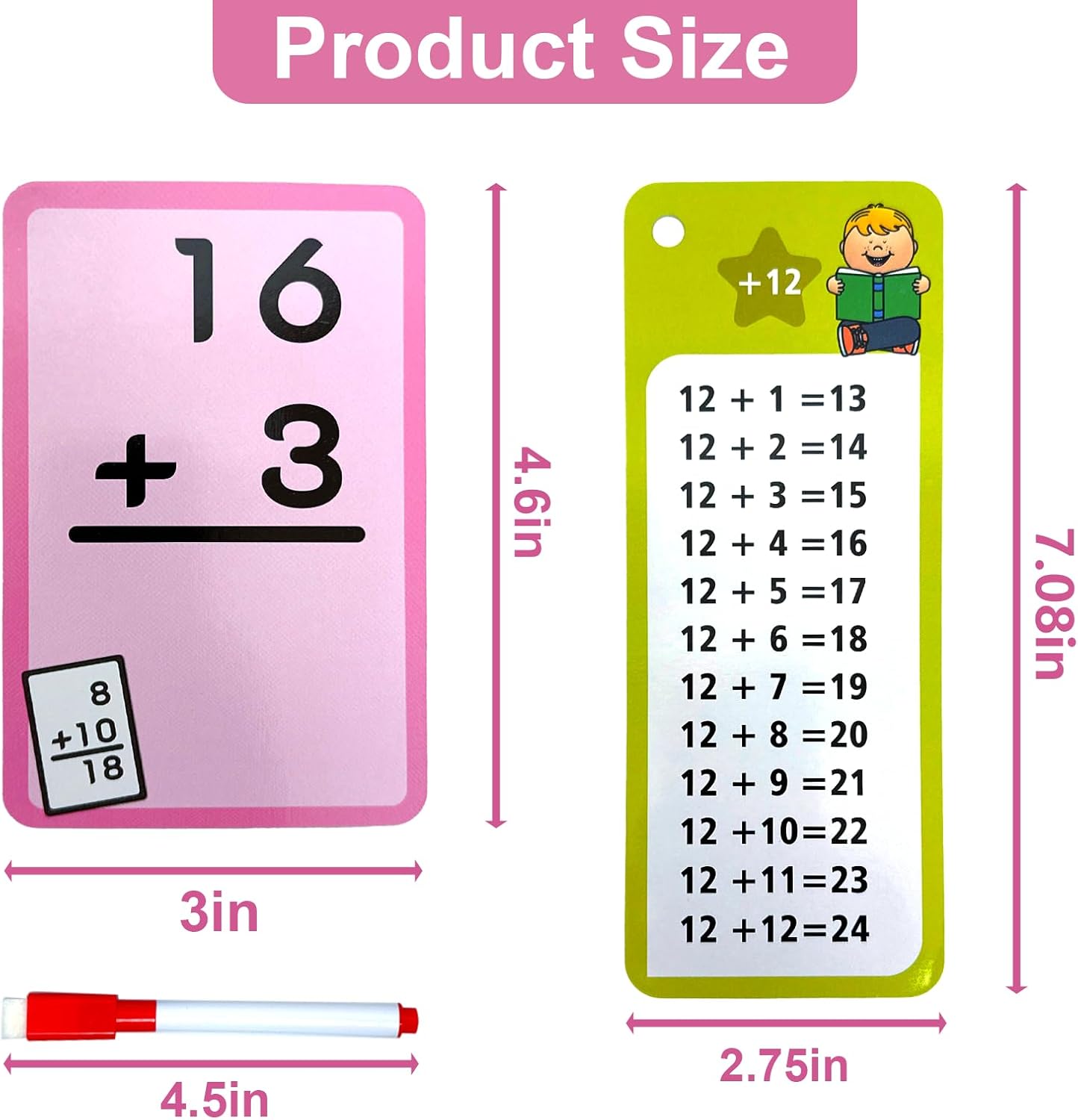 1-12 Math Flash Cards with 6 Dry Erase Pens, 15Pcs Big Multiplication Flash Cards + 36 Pcs Random Double-Sided Multiplication Practice Cards, Educational Math Flashcards for Kids Ages 6+